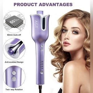 AGT Auto Hair Curler Purple Curling Iron Wand with Box and Instructions